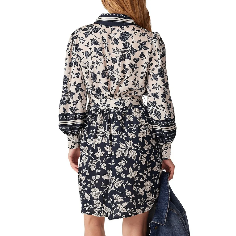 Hella Printed Puff-Sleeve Mini Shirtdress