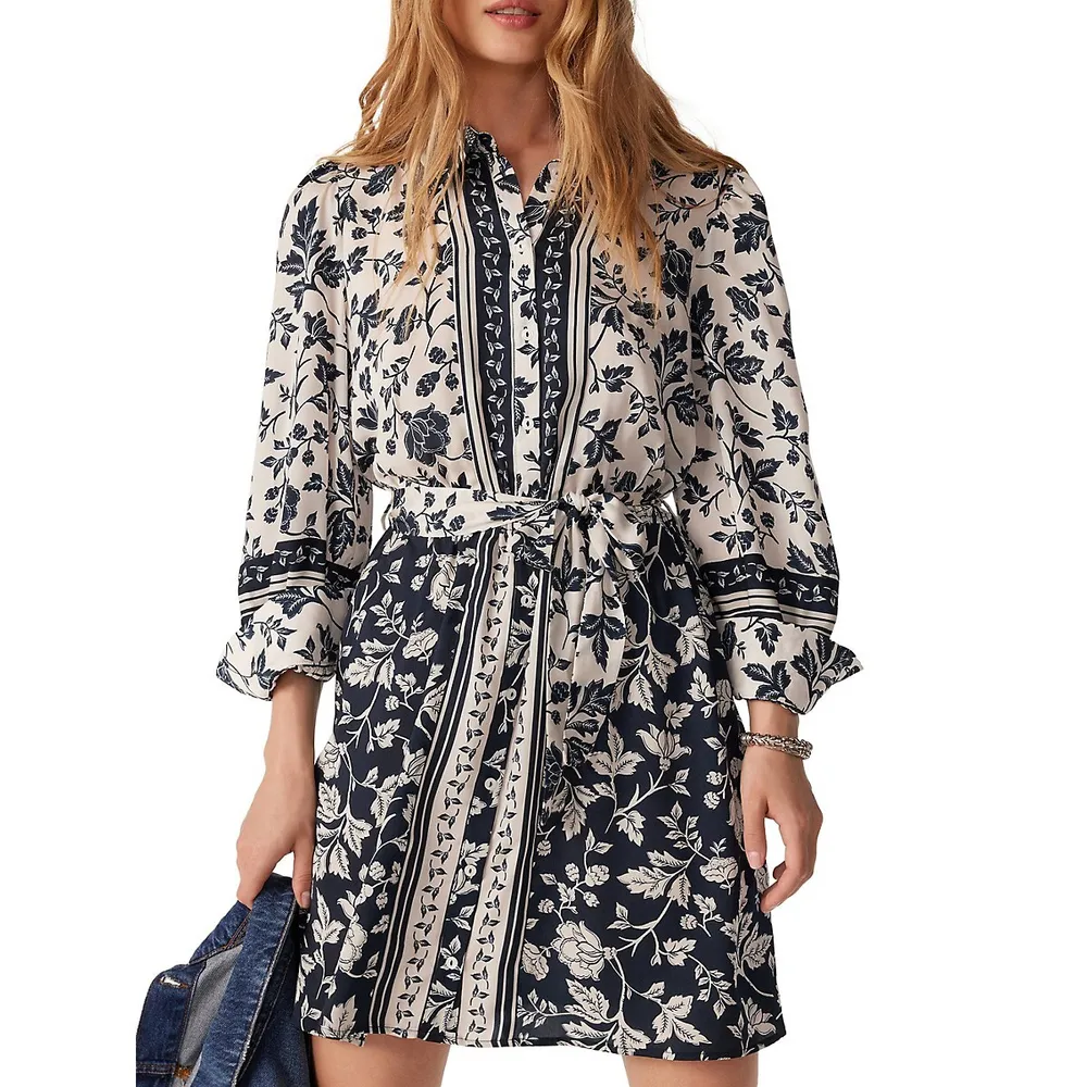 Hella Printed Puff-Sleeve Mini Shirtdress