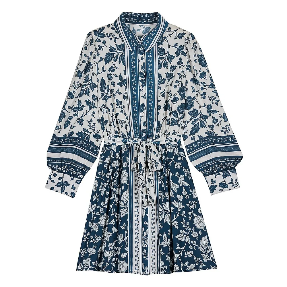 Hella Printed Puff-Sleeve Mini Shirtdress