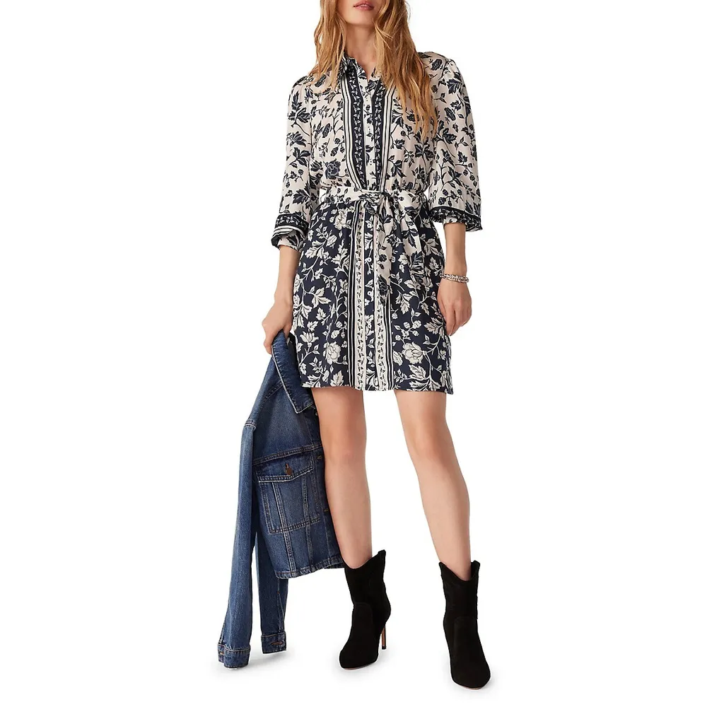 Hella Printed Puff-Sleeve Mini Shirtdress