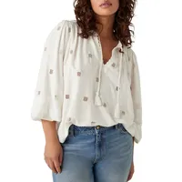 Ravel Embroidered Tassel-Tie Top