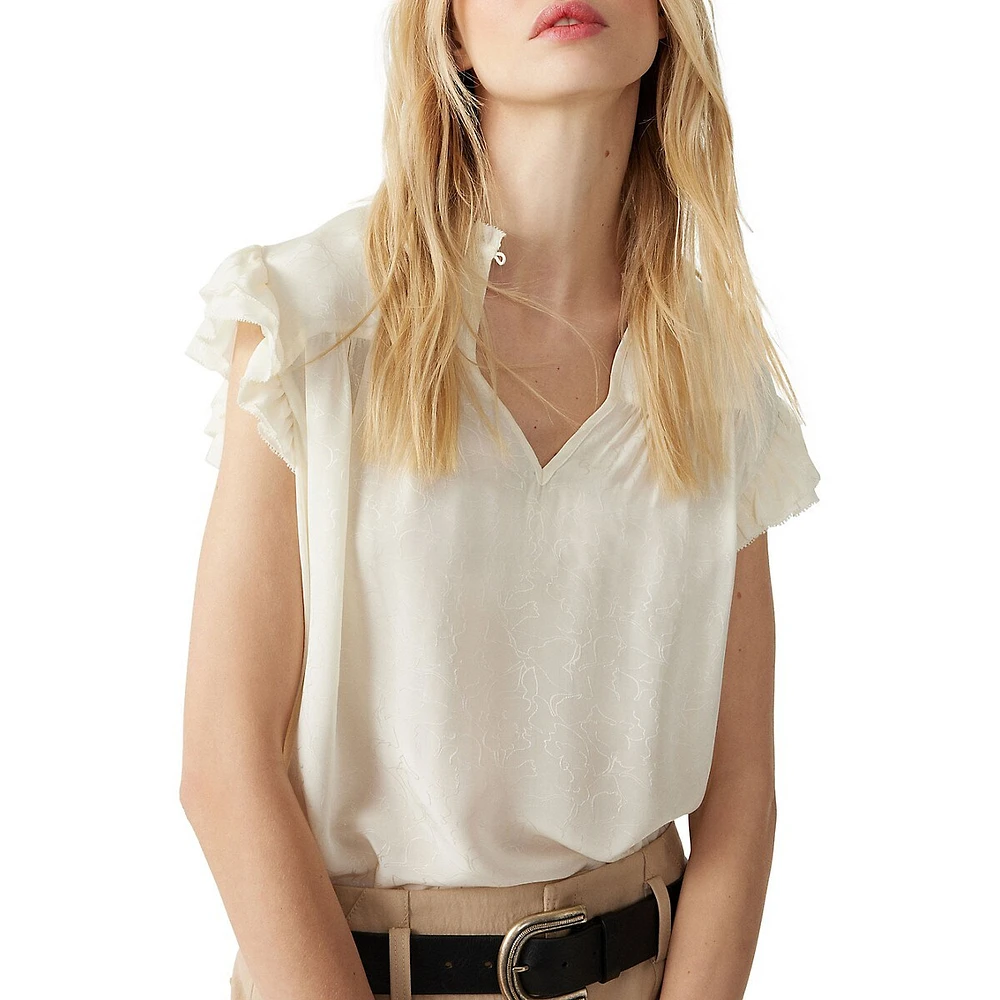 Solstice Tonal-Embroidered Ruffled Blouse