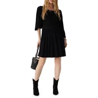 Neda Puff-Sleeve Textured Mini Dress