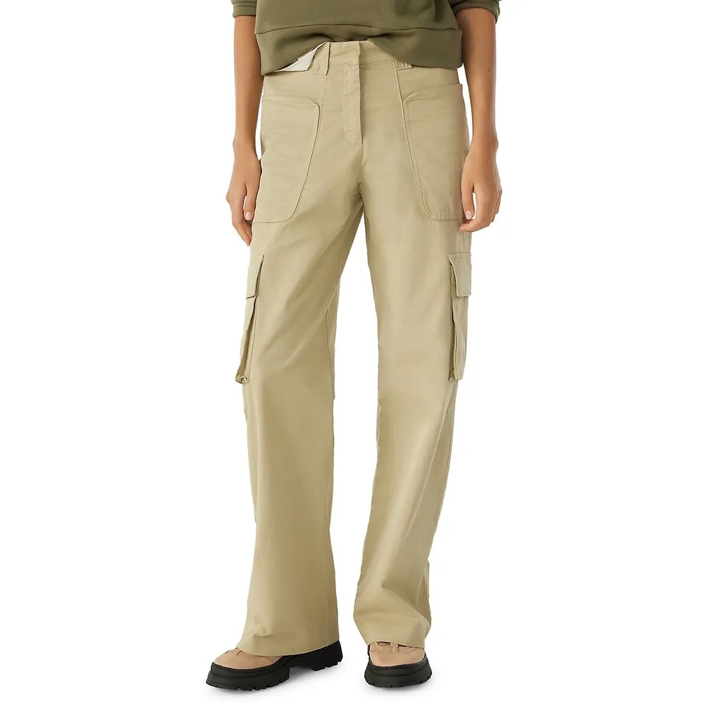 Khaki Straight Leg Cargo Pants