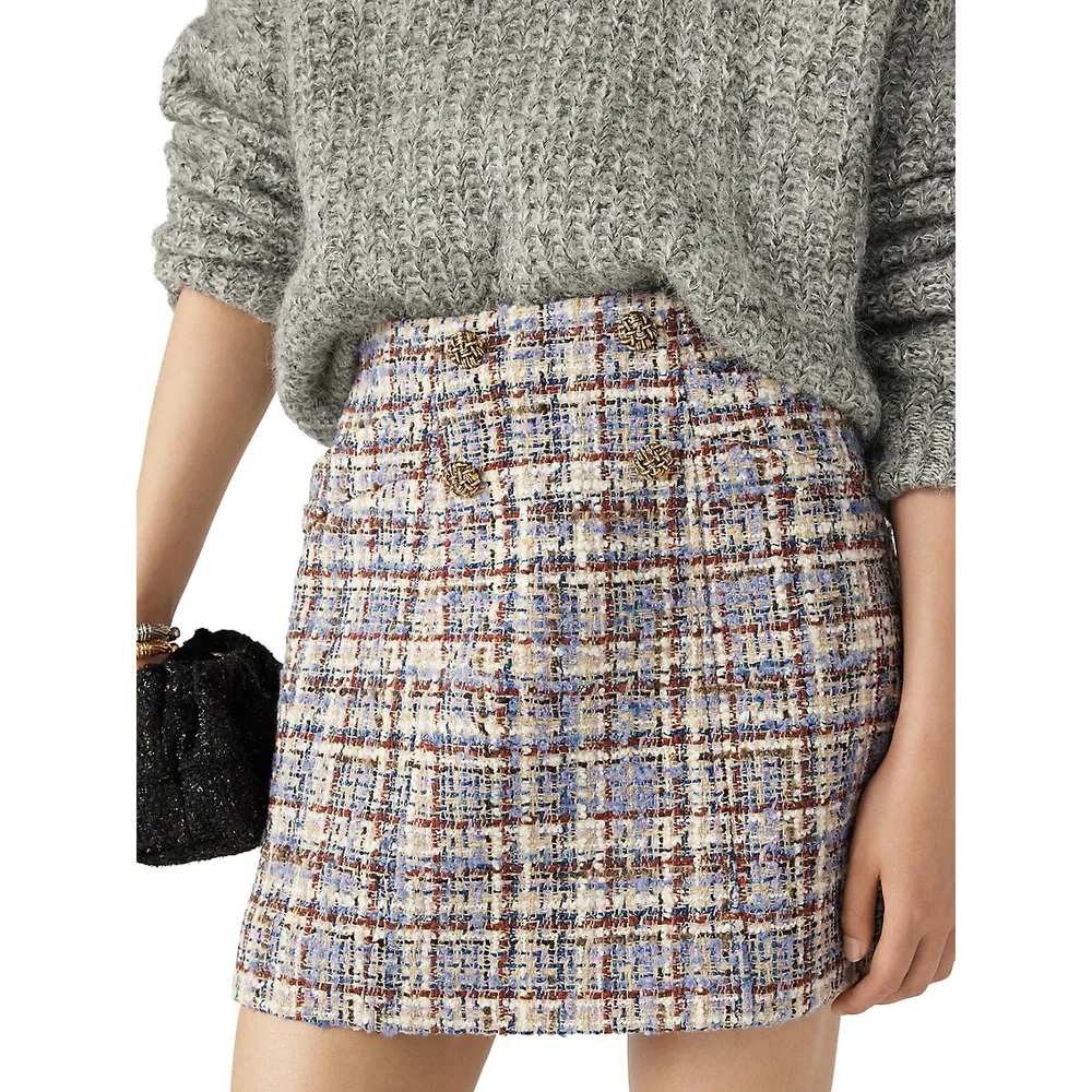 Texas Buttoned Mini Tweed Skirt