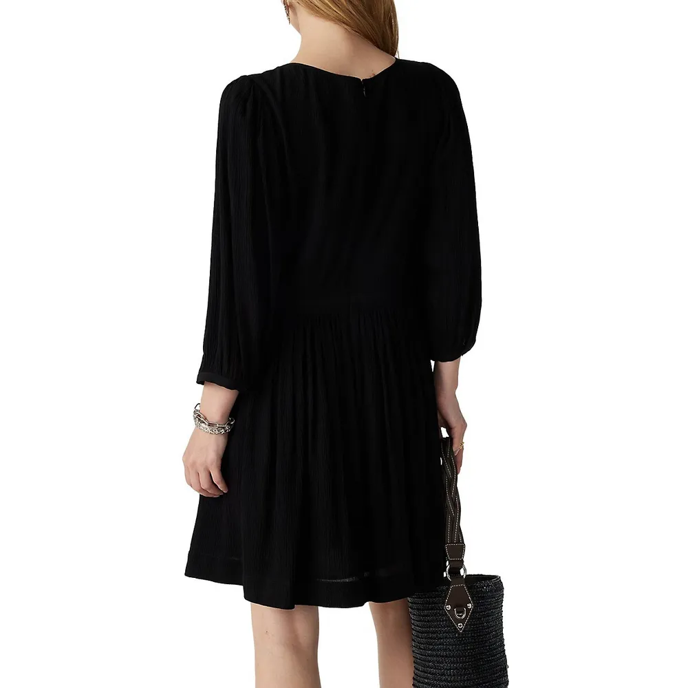 Neda Puff-Sleeve Textured Mini Dress