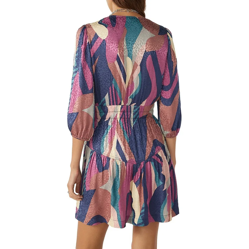 Wacla Printed Shirred-Waist Mini Dress