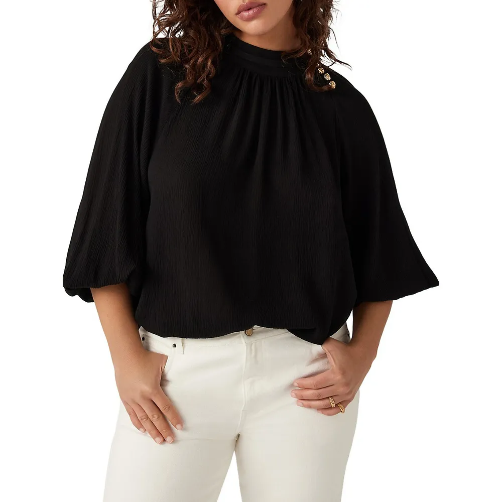 Neil Shoulder-Button Loose Flowy Blouse