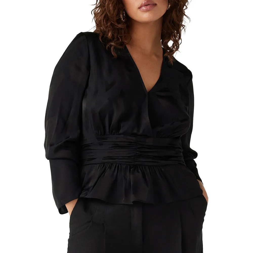 Bode Waist-Panel Peplum Surplice Top