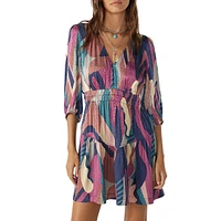 Wacla Printed Shirred-Waist Mini Dress