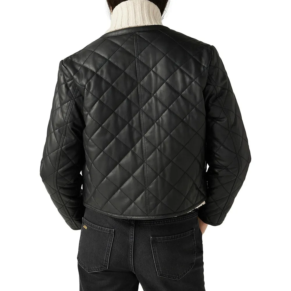 Sandy Diamond-Quilt Leather Jacket