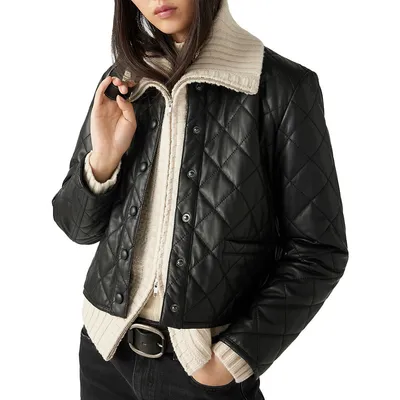 Sandy Diamond-Quilt Leather Jacket