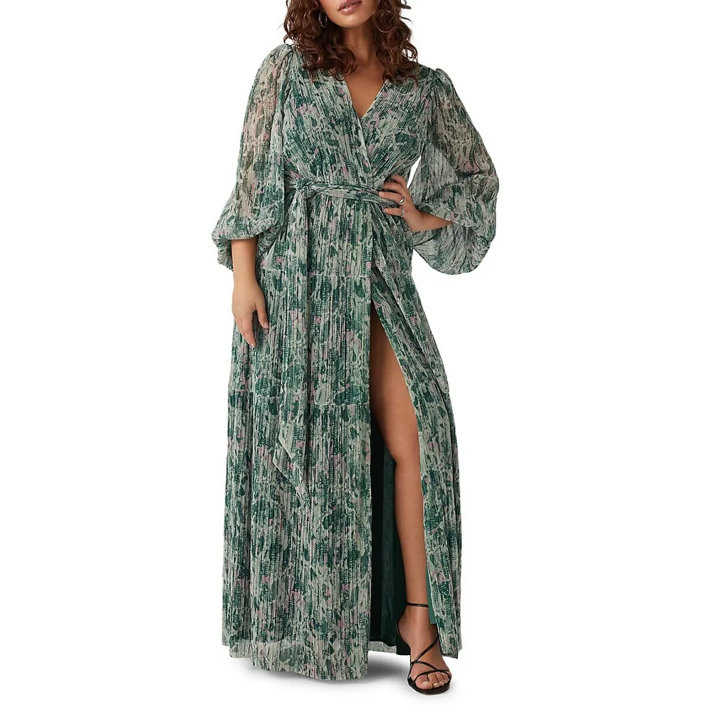 Vaddie Plisse Lurex Wrap Maxi Dress