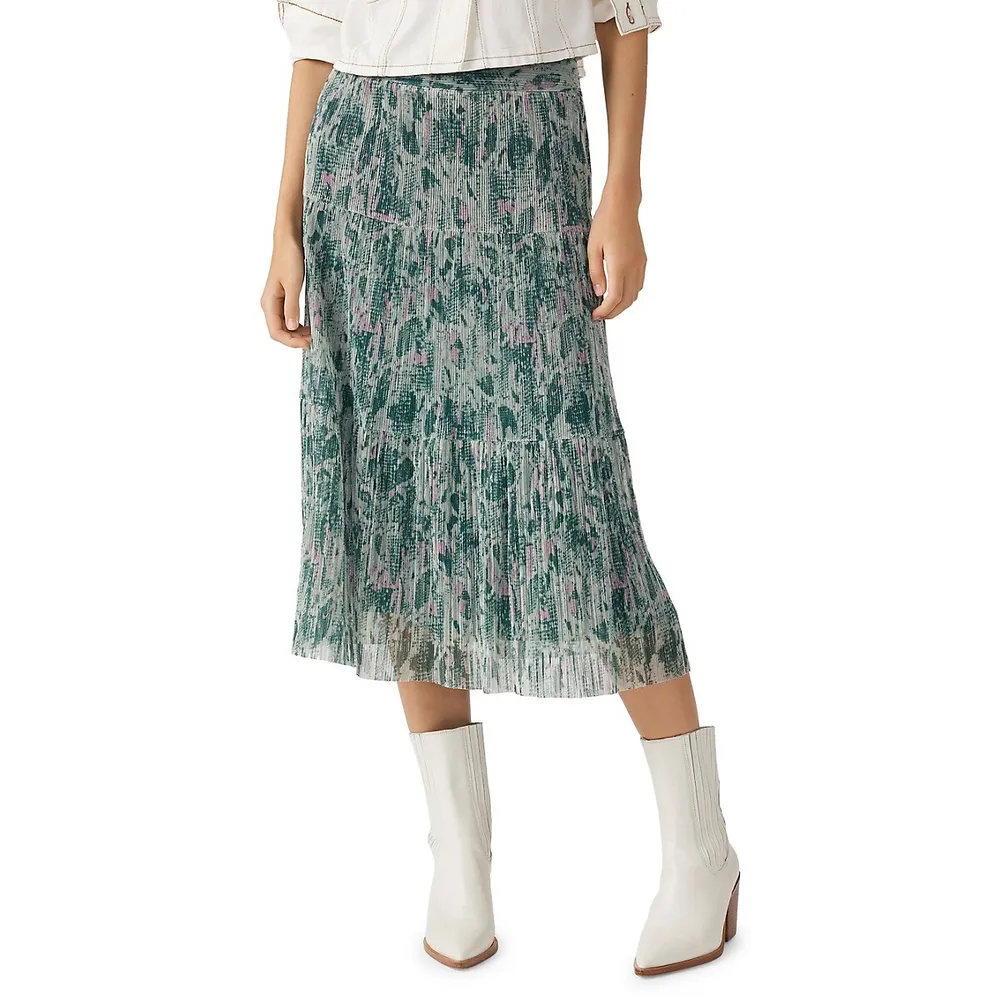 Voly Plisse Lurex Tiered Midi Skirt