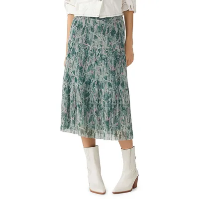 Voly Plisse Lurex Tiered Midi Skirt