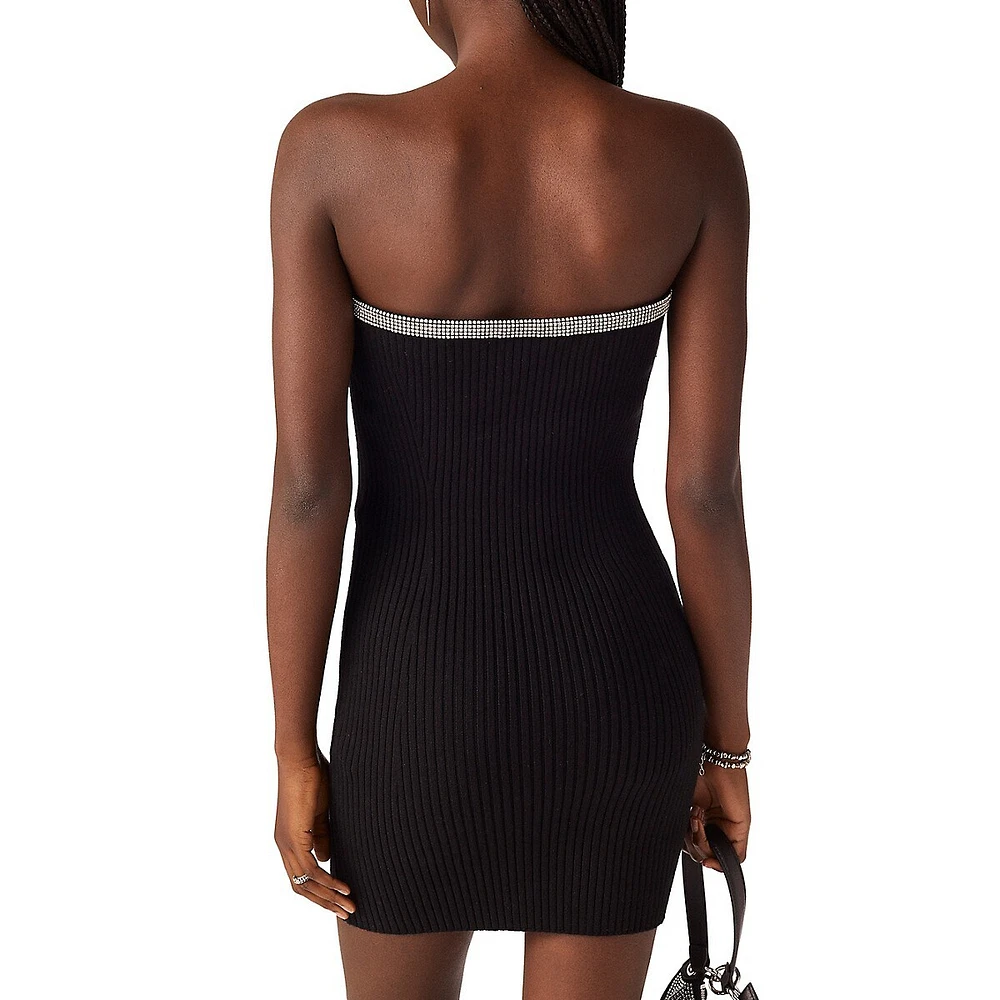 Diana Embellished Strapless Rib-Knit Mini Dress