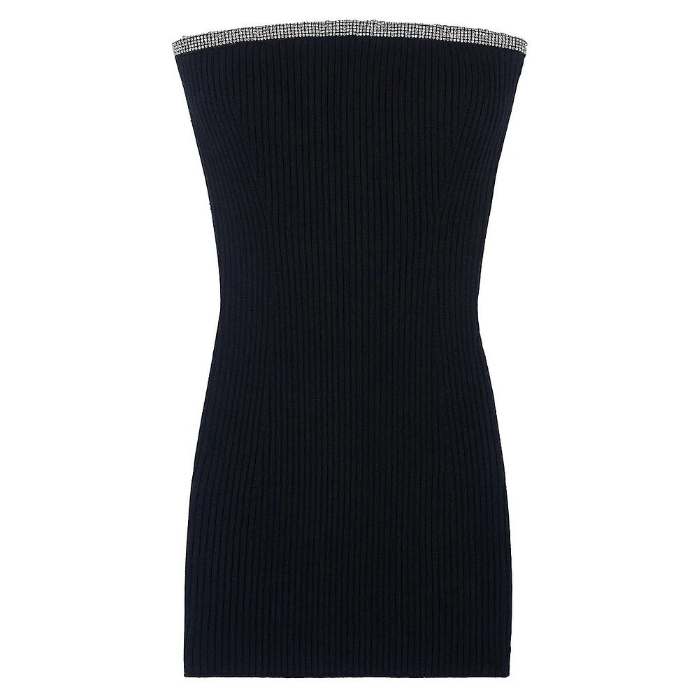 Diana Embellished Strapless Rib-Knit Mini Dress