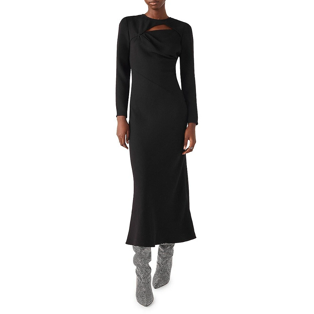 Yona Asymmetrical Cutout Midi Trumpet Dress