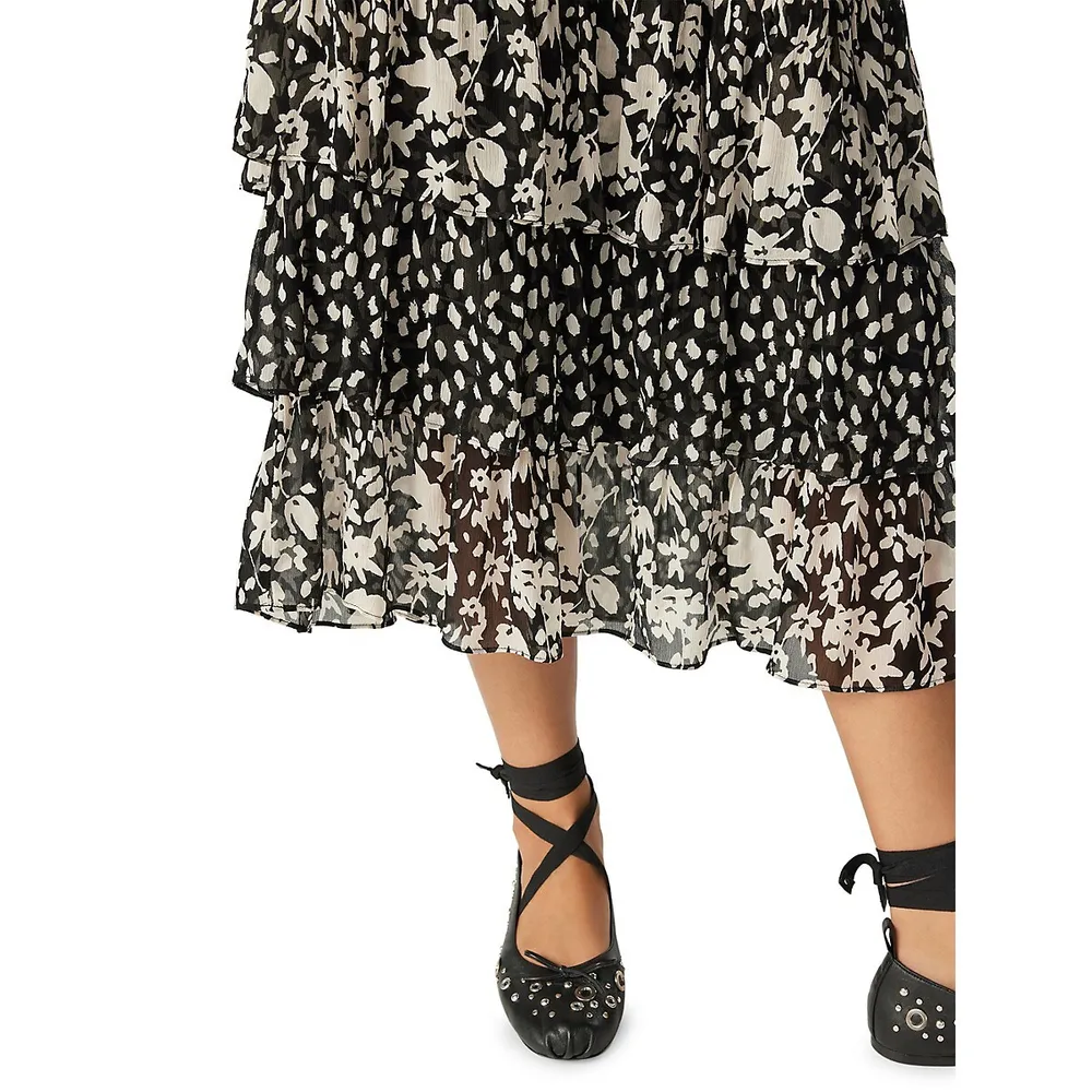 Flaura Print Tiered Midi Skirt