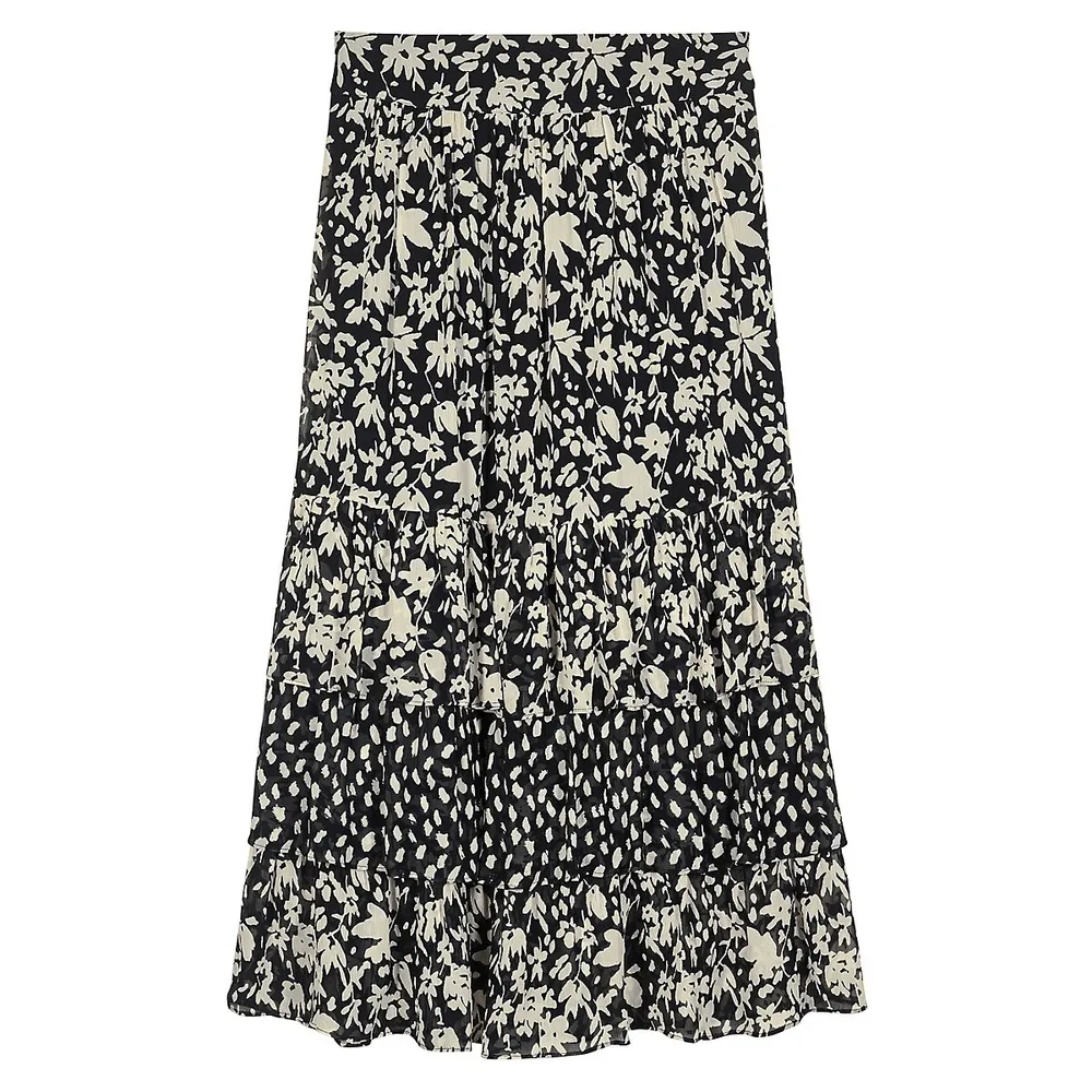 Flaura Print Tiered Midi Skirt