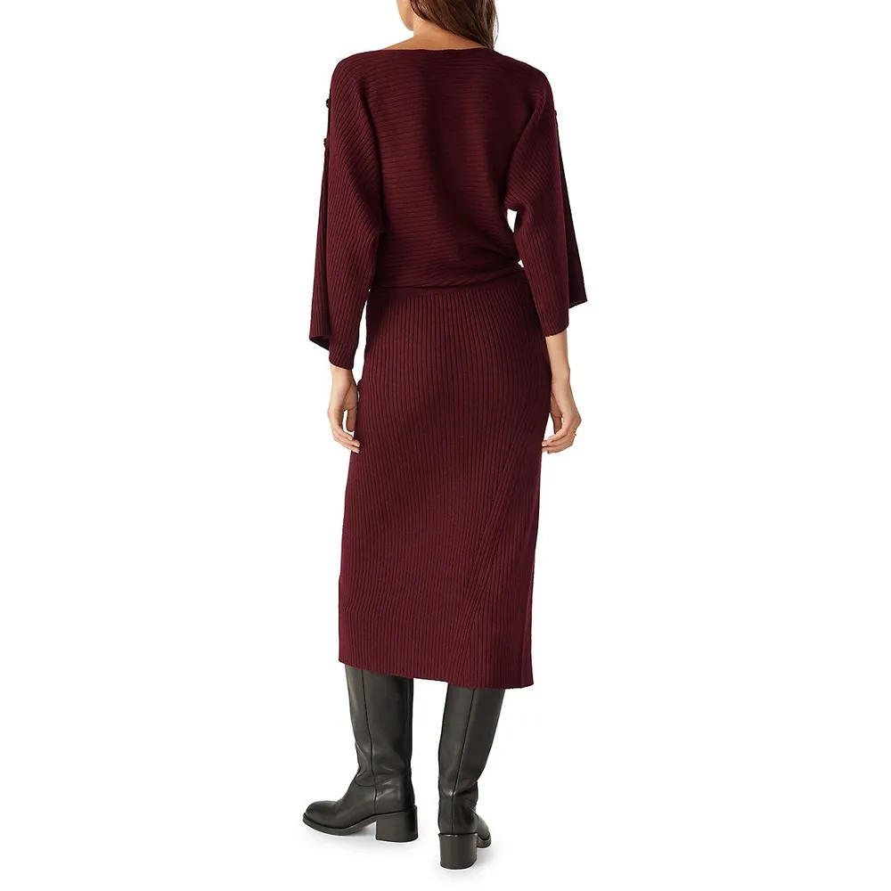 Rahlia Ribbed Wool-Blend Wrap-Skirt Dress
