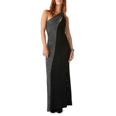 Silvine Asymmetrical Two-Tone Cutout Maxi Dress