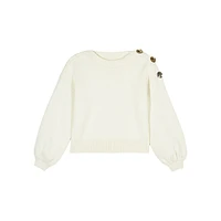 Mateo Button-Shoulder Puff-Sleeve Sweater