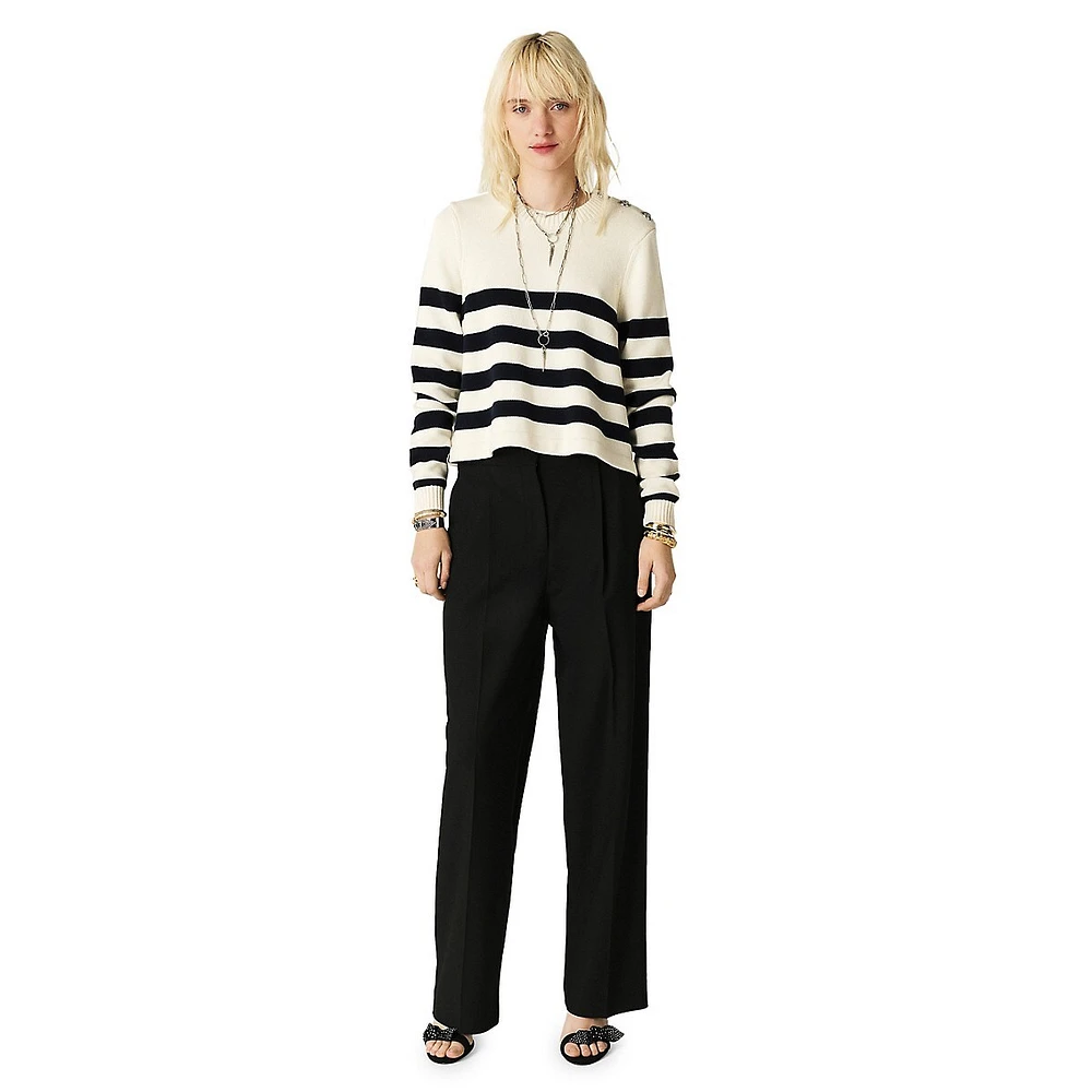 Milo Cropped Breton Stripe Wool-Cotton Sweater