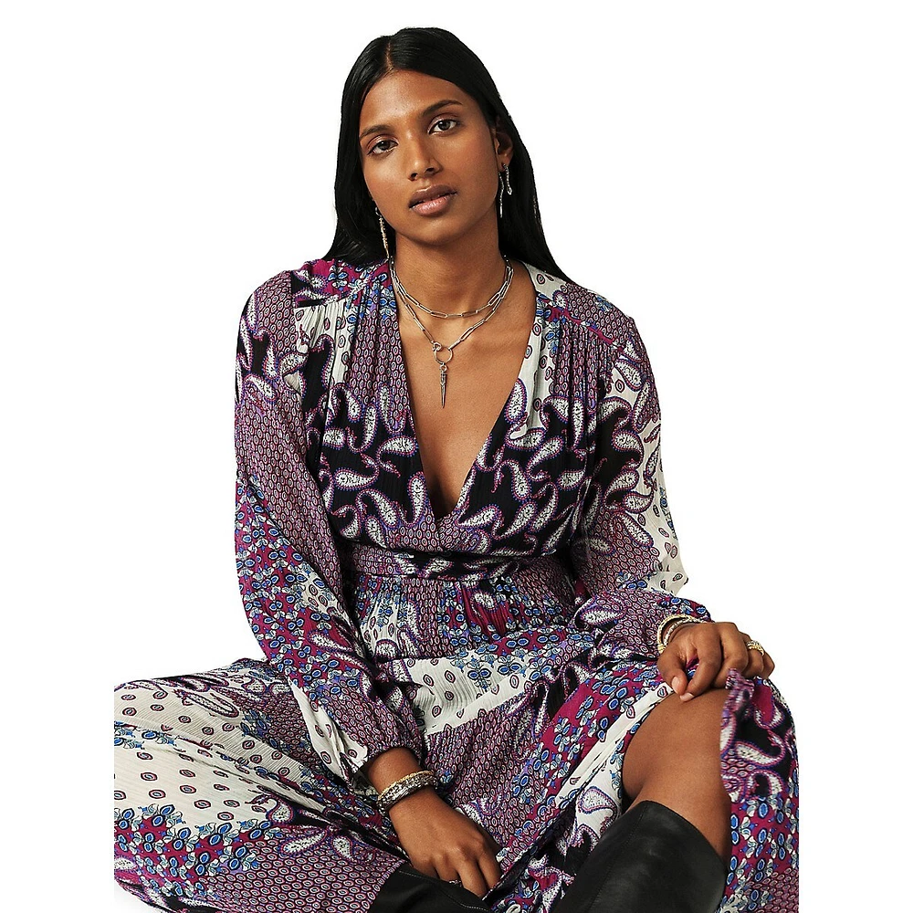 Bossy Geometric-Print V-Neck Maxi Dress