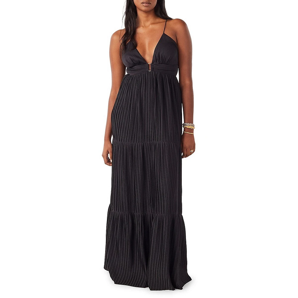 Wasta Deep V Pleated Maxi Dress