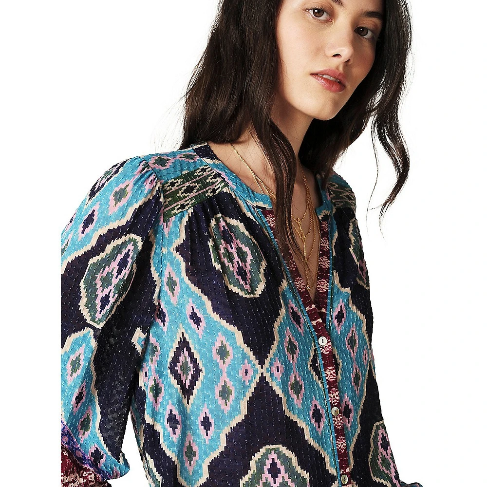 Mad Geometric-Print Flowy Blouse