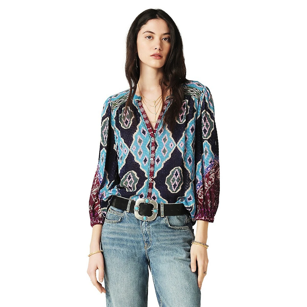 Mad Geometric-Print Flowy Blouse