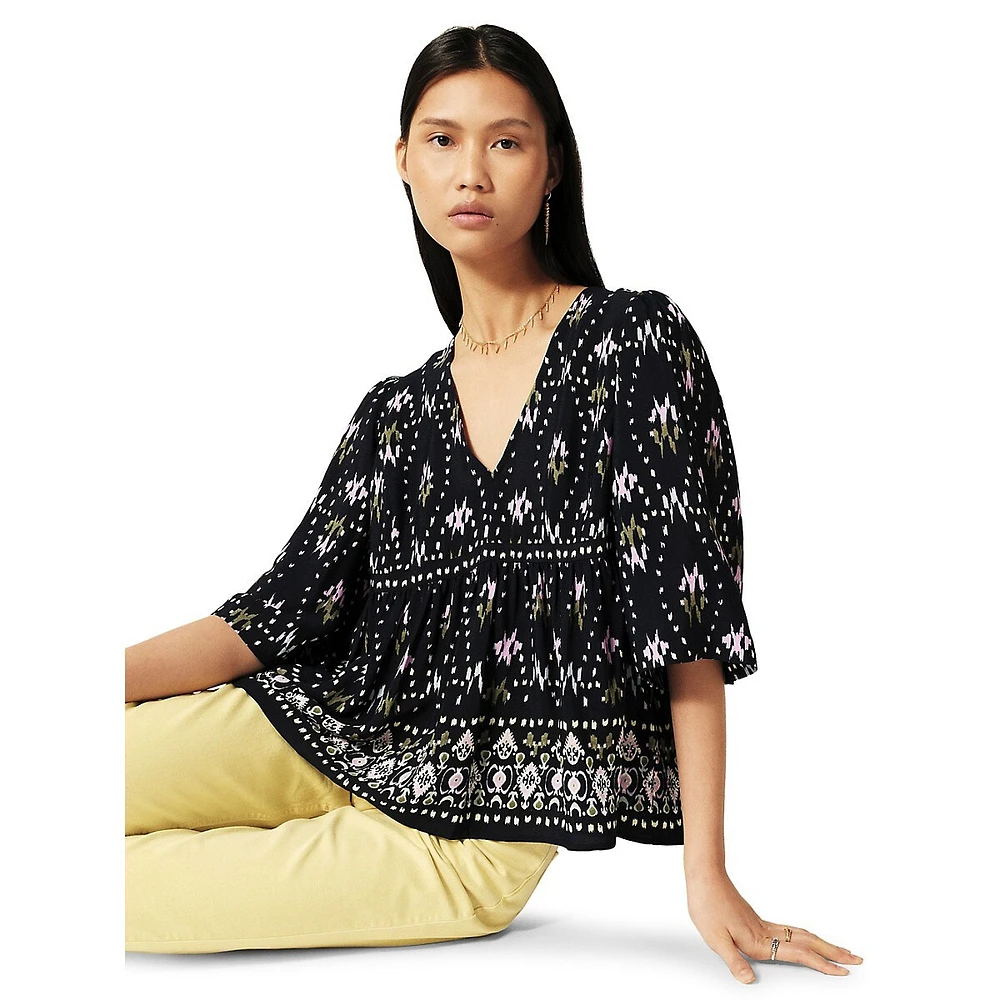 Narry Printed V-Neck Loose-Fit Blouse