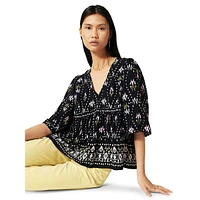 Narry Printed V-Neck Loose-Fit Blouse