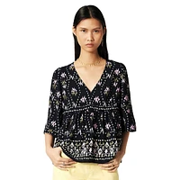 Narry Printed V-Neck Loose-Fit Blouse