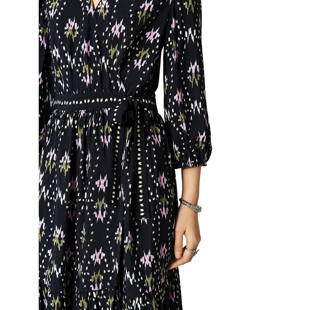 Neria Printed Wrap Midi Dress