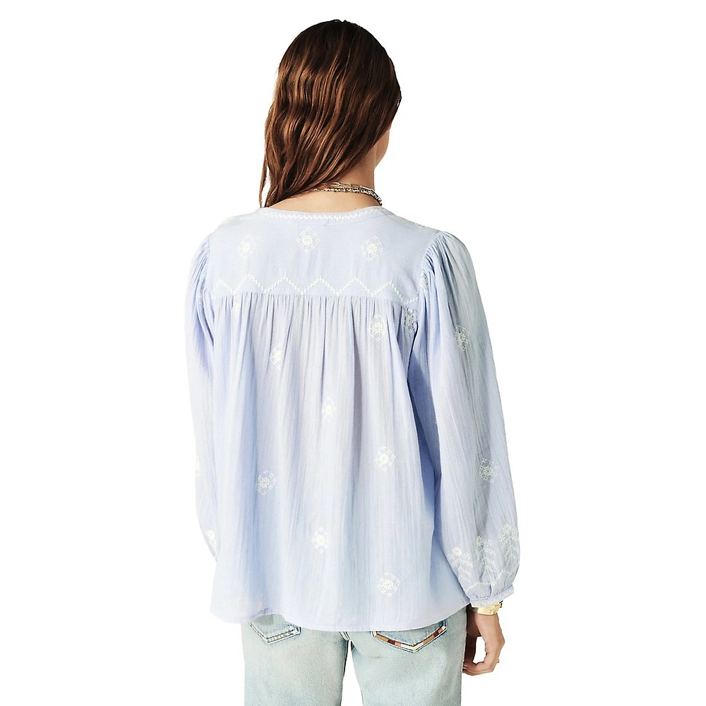 Duha Embroidered Puff-Sleeve Shirt