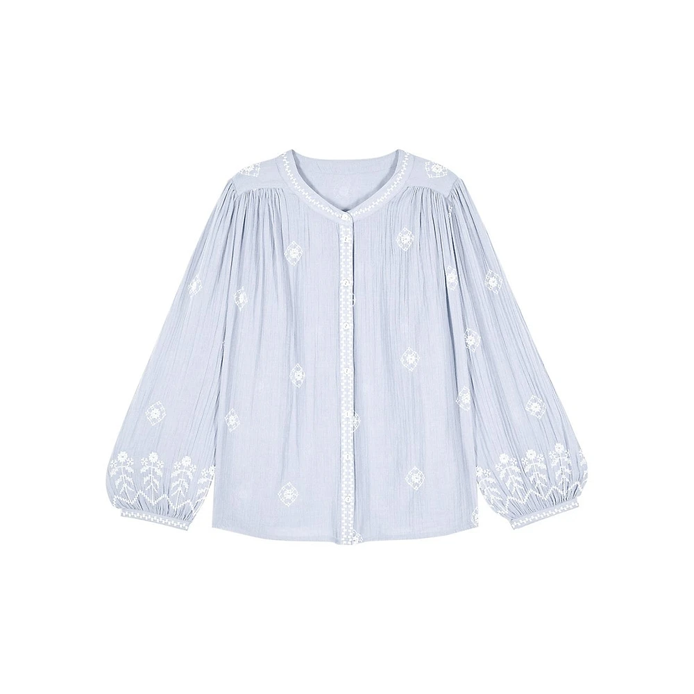 Duha Embroidered Puff-Sleeve Shirt