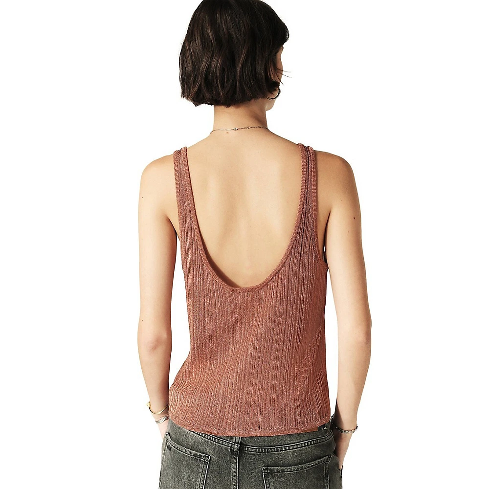 Zak Shimmering Ribbed-Knit Tank Sweater