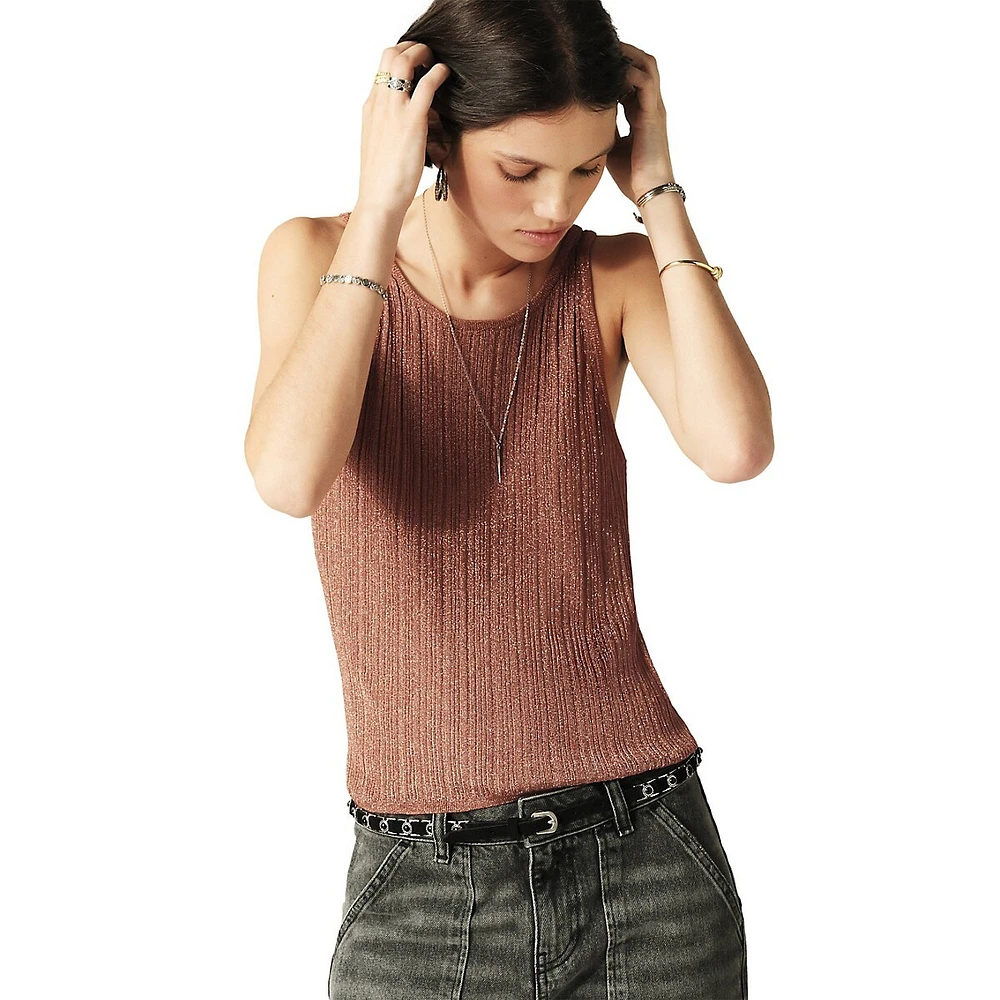 Zak Shimmering Ribbed-Knit Tank Sweater