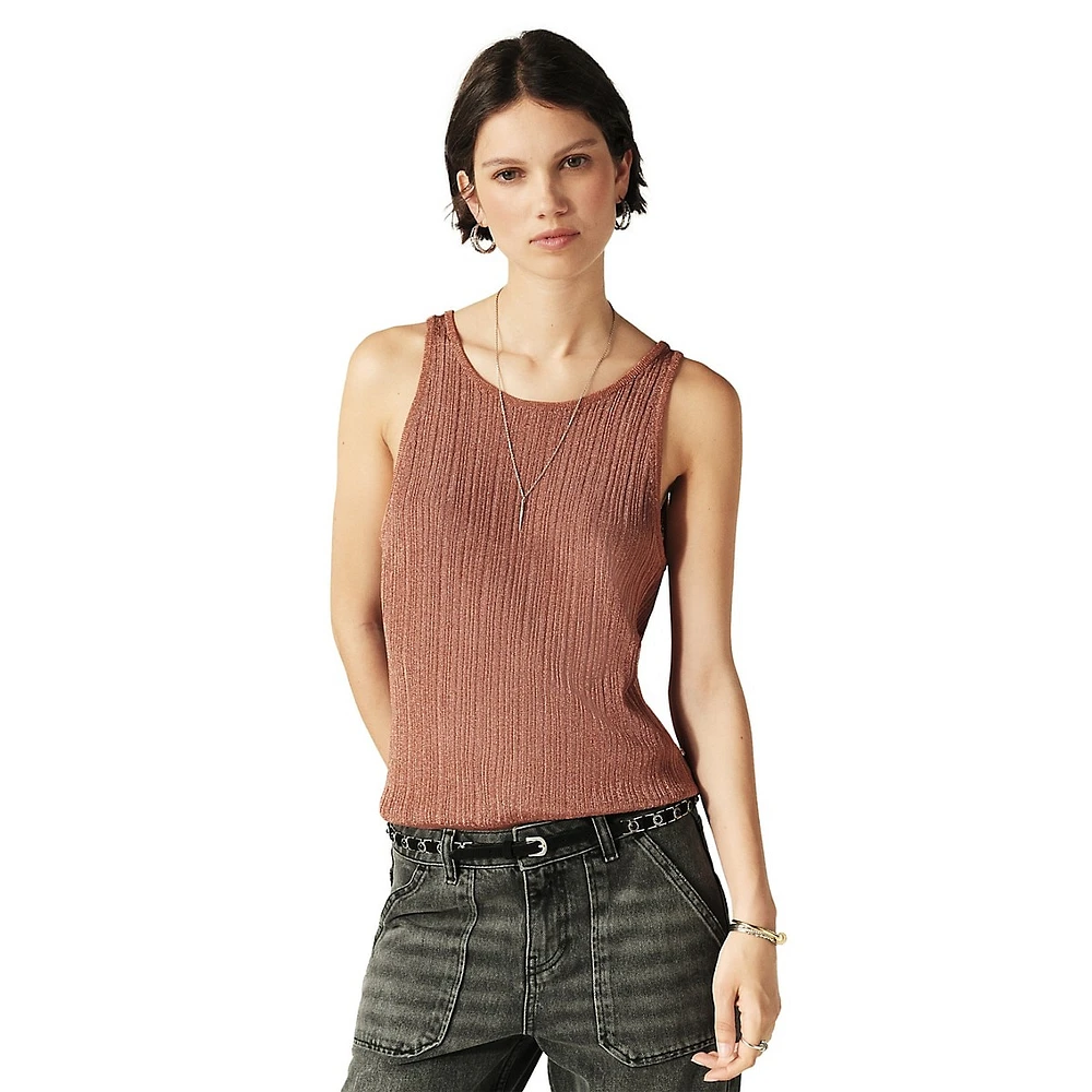 Zak Shimmering Ribbed-Knit Tank Sweater