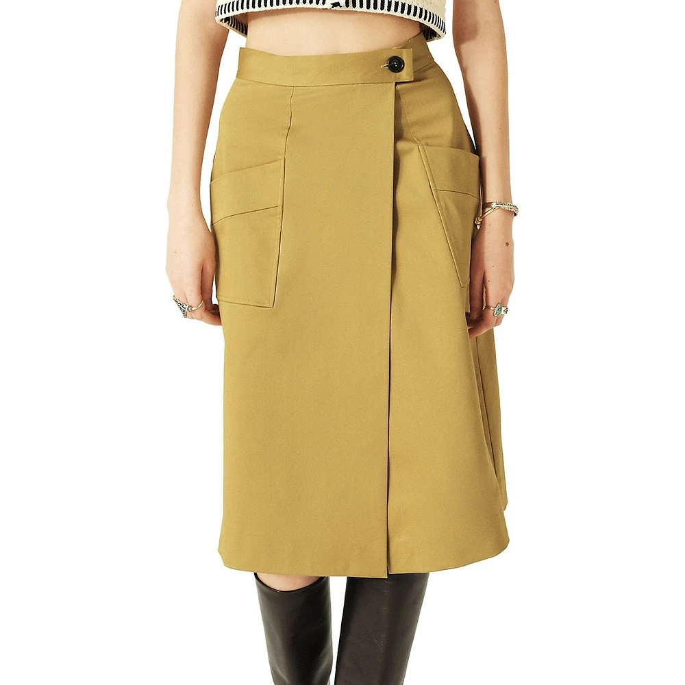 Bastien Patch-Pocket Wrap Midi Skirt