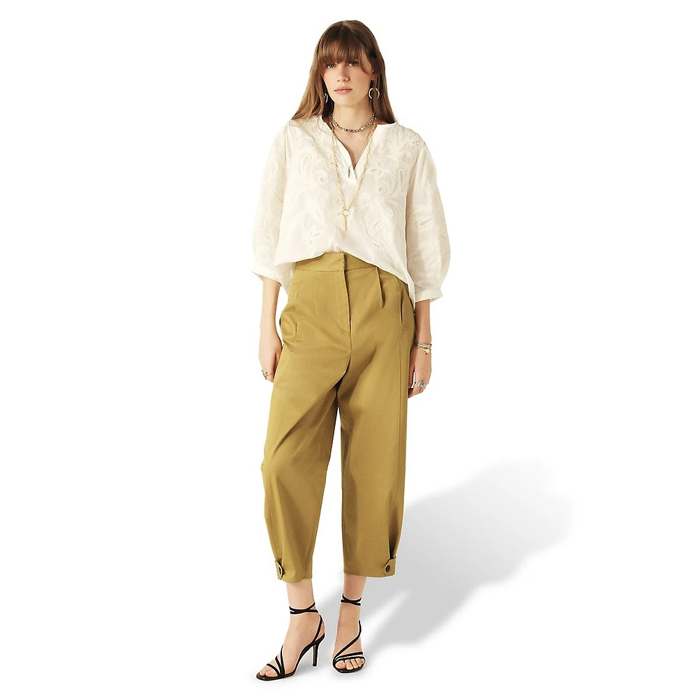 Bryan Pleated Tapered-Leg Cropped Trousers