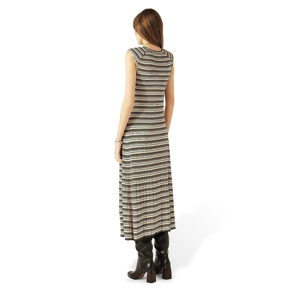 Essie Padded Shoulder Striped Knit Midi Dress