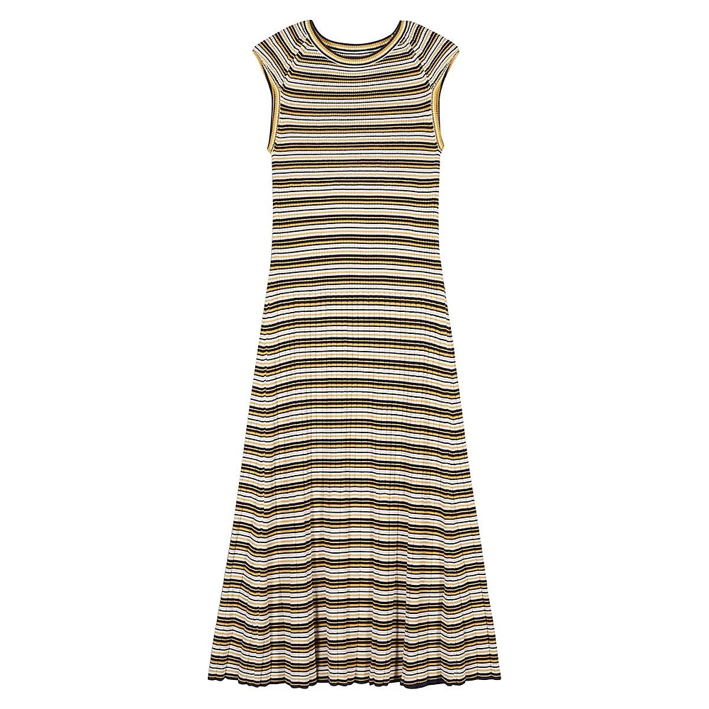 Essie Padded Shoulder Striped Knit Midi Dress