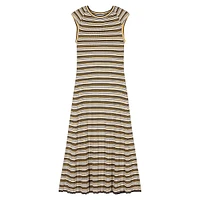 Essie Padded Shoulder Striped Knit Midi Dress