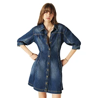 Barb Denim Puff-Sleeve Mini Dress