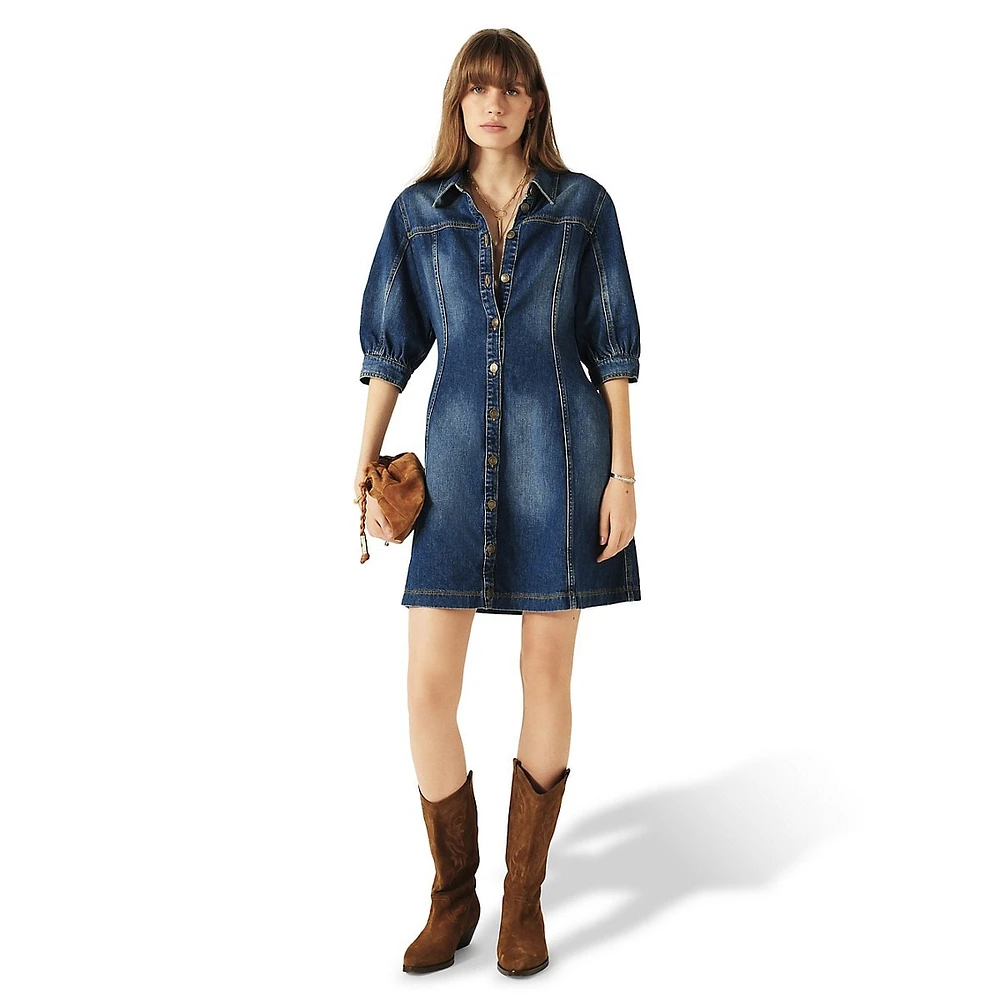 Barb Denim Puff-Sleeve Mini Dress