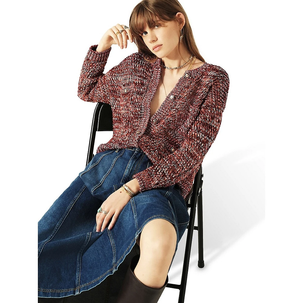 Bran Metallic Mélange-Knit Relaxed Cardigan