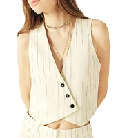 Erita Pinstriped Asymmetric-Placket Suit Vest